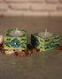 Blue Pottery Candle Holder Set - Lime Green Base
